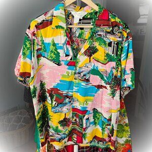 Vintage Hawaiian Shirt L Repage Novelty Print Car Men Women